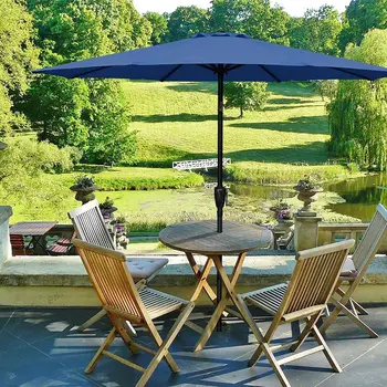 Basit Deluxe 9ft Açık Pazar Masa Veranda Şemsiye ile Düğme Tilt, Krank ve Bahçe için 8 Sağlam Kaburga