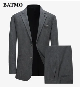 BATMO 2023 yeni varış yüksek kaliteli rahat gri çizgili takım elbise erkek, erkek takım elbise, artı boyutu 21857T