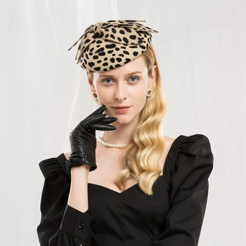 Bayan Fedoras Şapka Kadın parti şapkaları Sonbahar Kış Yeni Vintage İngiliz Leopar Dekorasyon Şapka Elbise Headdress Ayarlamak A27