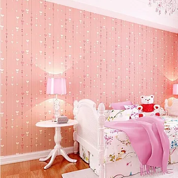 beibehang dokunmamış pembe aşk baskılı duvar kağıdı rulo çizgili tasarım duvar kağıdı çocuk odası kızlar için minimalist ev dekorasyon R50