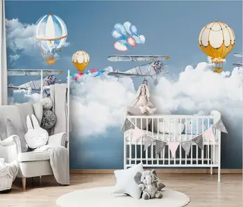 beibehang özel Modern minimalist fotoğraf duvar kağıdı çocuk odası için sıcak hava balonu gökyüzü kız yatak odası karikatür 3D duvar duvar kağıdı