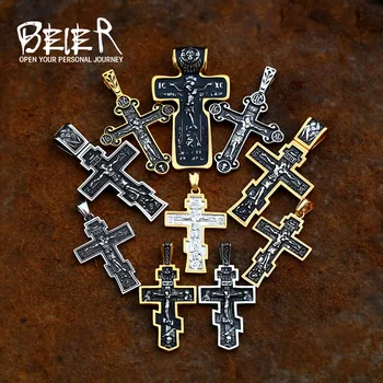 Beier Paslanmaz Çelik İsa Haç erkek Haç Doğu Ortodoks Kolye Zincir Kolye Takı LLBP8-515P