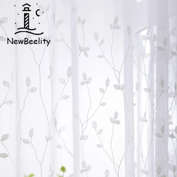 Beyaz Perdeler Oturma Yemek Odası Yatak Odası İşlemeli Ağaç Dalı Yaprak pencere teli