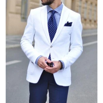 Beyaz slim fit uzun kollu erkek gömlek Takım Elbise Rahat Tarzı 2 Parça Erkek Moda Yemeği Ceket Lacivert Pantolon Düğün Smokin Yeni