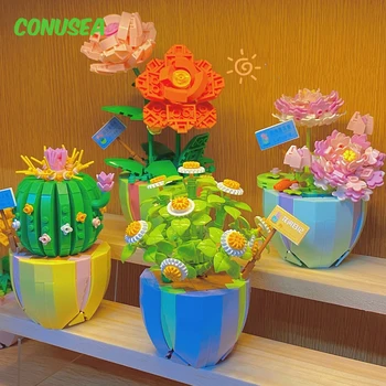 Bitki Saksı Yapı Taşı Buket 3D Model Oyuncak Ev Dekorasyon Gül Çiçek Montaj Tuğla Kız Kız Arkadaşı Oyuncak doğum günü hediyesi