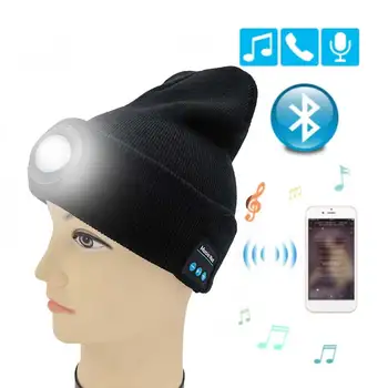 Bluetooth Kulaklık Kış Örme Bere şapka far ışığı Sıcak USB Şarj Edilebilir unisex müzik kap Kulaklık bisiklet paten