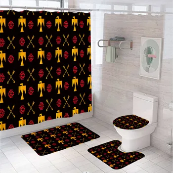 Boho Geometrik Duş perde seti Kaymaz Halı Tuvalet kapak Banyo Paspas Tribal Soyut Kuş Ok Banyo Perdeleri Kanca İle