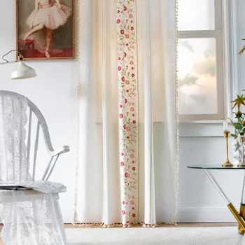Boho Çiçek İşlemeli Pencere Perde Yarı Karartma Perdeleri Çubuk cep lambası Filtreleme Perdeler Oturma Odası Yatak Odası için Çiftlik Evi
