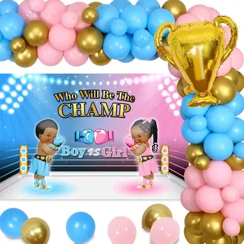 Boks Tema Cinsiyet Reveal Parti Süslemeleri Pembe Mavi Balonlar Garland Şampiyonu Folyo Balonlar Boks Cinsiyet Reveal Zemin