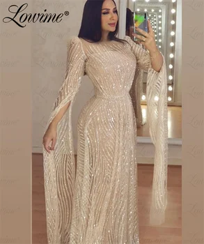 Boncuk Sequins Pelerin Kollu Abiye 2023 Dubai Arapça Parti Elbiseler Balo elbisesi Artı Boyutu Şampanya Mermaid Ünlü Elbiseleri
