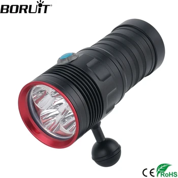 BORUiT LED Tüplü Dalış El Feneri Süper Parlak 6000LM Sualtı 80M Torch IP68 Su Geçirmez Fotoğraf Video Dolgu ışığı fener
