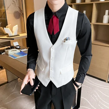 Butik Kolsuz Takım Elbise Yelek erkek Yeni Yelek İş Zayıflama Moda Yüksek Kaliteli Yelek Düğün Ziyafet Vintage Yelek