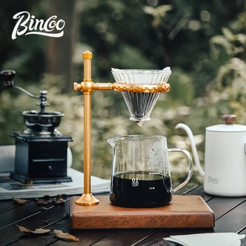 Bıncoo Kahve Filtresi Braketi cezve Seti Kahve Makinesi Üzerine Dökün kahve damlatıcı Kiti Ayarlanabilir Yükseklik Ceviz Taban