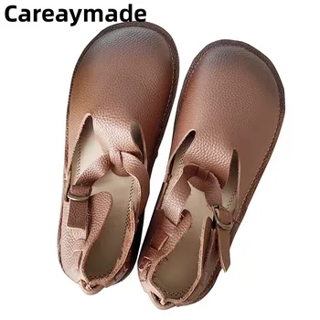 Careaymade-İlkbahar ve yaz aylarında yeni stil hakiki deri t-toka kadın ayakkabısı, Düz yumuşak taban nefes el yapımı tek ayakkabı