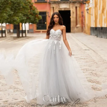 Cathy Nazik Vestidos De Fiesta Elegantes Para Mujer 2023 Zarif Gri A-line balo kıyafetleri 2023 Dantel İşlemeli Vestidos De Noche