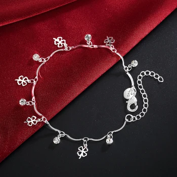 Charm 925 som gümüş bileklikler Kadınlar için Dört yapraklı yonca zirkon Zincir Moda Düğün Parti noel hediyesi güzel Takı