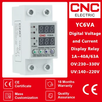 CNC Din Ray AC 230V 40A / 63A Ayarlanabilir Dijital Çift Ekran Limit Aşırı Akım Koruyucu Ev