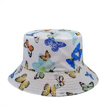 COKK Kova Şapka Kadın Kelebek Baskı Bahar yazlık şapkalar Kadın Erkek Unisex Çift Taraflı Bob Şapka Hip Hop Kpop Rahat Kapaklar Yeni