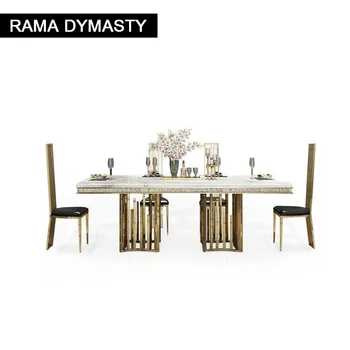 Daire Rama Dymasty Paslanmaz çelik yemek Odası Ev Mobilyaları Modern mermer yemek masası Dikdörtgen Masa Oturma Odası