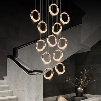 Dairesel tasarım döner merdiven LED avize modern oturma odası dekoratif ışık büyük ev dekorasyon kristal parlaklık