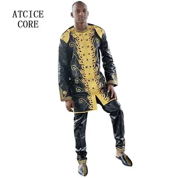 Dashiki Geleneksel Erkek afrika kıyafeti Uzun Kollu Afrika Bazin Riche LC064#