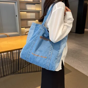 Denim kadın Çantası Yeni Kot omuzdan askili çanta kanvas postacı çantası Y2K Kampüs Eko Çanta Kore Alışveriş Cep Rahat Çanta Öğrenci