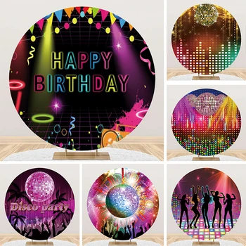 Disko Topu Yuvarlak zemin kapak Glow Neon ışık 80'in 90'lı Tema Mutlu doğum Günü Partisi Hip Hop müzik Dans daire fotoğraf arka plan