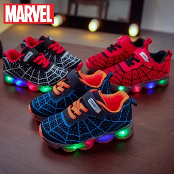 Disney Örümcek Adam Parlayan Sneakers Moda Erkek Kız Çocuklar için Ayakkabı led ışık Up Nefes Spor koşu ayakkabıları