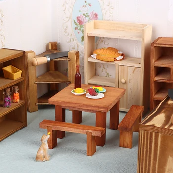 Dollhouse Masa Sandalye Spatula Dolabı Depolama Rafı mutfak mobilyası Dekor