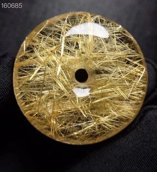 Doğal Altın Rutilated Kuvars Yuvarlak Boncuk Kolye Kolye 34.5 * 14.8 mm Çörek Rutilated Dikdörtgen Altın Kadın Erkek Takı AAAAAAA