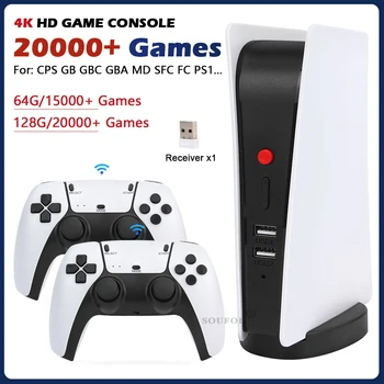 Dropshipping 4K M5 video oyunu Konsolu için Çift Kablosuz Denetleyici PS1 / FC / GBA Retro Oyun Konsolu Dahili 20000 + Oyunları Hediye