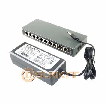 DSLRKIT 10 Port 8 poe switch enjektör Power Over Ethernet 52V 120W IP kamera / kablosuz erişim noktası / güvenlik kamerası sistemi