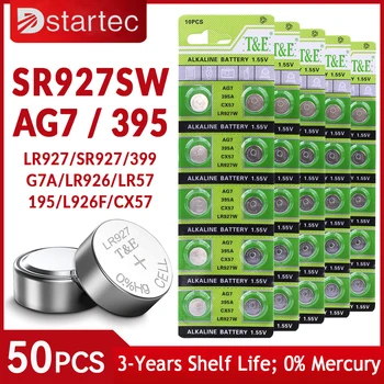 DStartec 50 ADET AG7 Düğme Pil LR927 395A Hücre Para Alkali Oyuncaklar İzle Pil 1.55 V SR927SW L927F LR57 395 399; Cıva Yok