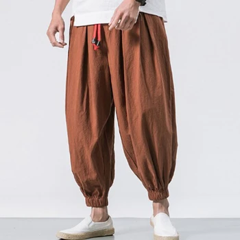 Düz Renk Harun Pantolon Rahat Pantolon Çin Tarzı Buz İpek erkek Pantolon Moda Gevşek erkek Pantolon Fener Pantolon