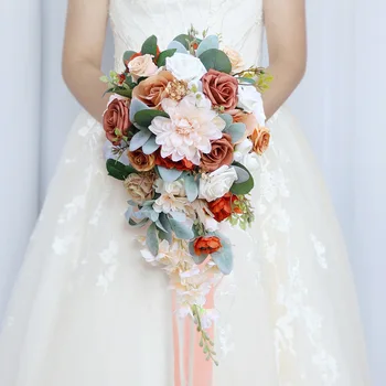Düğün Gelin Tutan Çiçekler Simülasyon Genişletilmiş Waterdrops Tutan Çiçek düğün elbisesi Seyahat Fotoğrafçılığı Açık Sahne Dekor