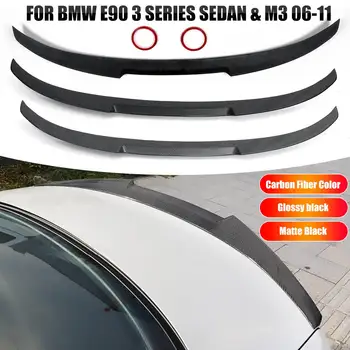 E90 Gerçek Karbon Fiber Yüksek Kick M4 Stil Araba Arka Bagaj Spoiler Kanat İçin BMW E90 2006-2011 M3 328i Arka Spoiler Kanat Vücut Kitleri