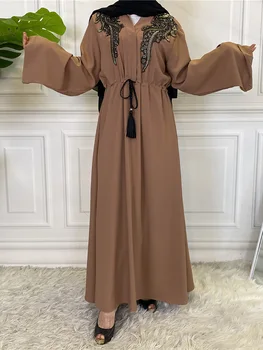 Eid Mubarak Kaftan Dubai Abaya Türkiye Müslüman Elbise Kadın Başörtüsü İslam Kaftan Maxi Elbise Femme Vestidos Musulman De Modu wy762