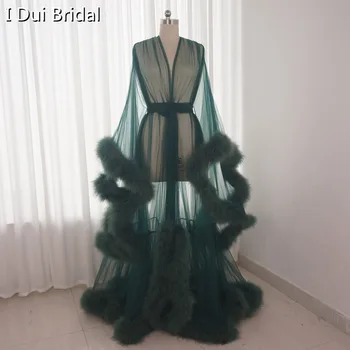 Ekstra Kabarık tüy Elbise Uzun Tül Illusion Sheer Kürk Düğün Hediyesi doğum günü partisi elbisesi Photoshooting Giyim Annelik Fotoğraf