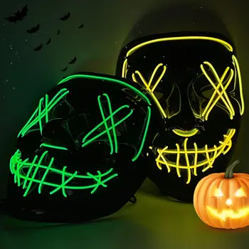 EL Neon ışık Cadılar Bayramı maskesi Led ışıklı siyah V maskesi