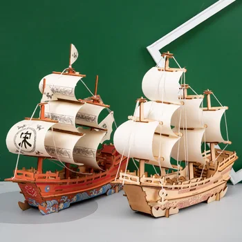 El yapımı ahşap montaj modeli ile 3D üç boyutlu bulmaca ve yaratıcı bulmaca oyuncak hediye için savaş gemisi yelken DIY