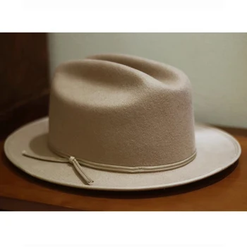 El yapımı Yün keçe Şapka, Dağ Üst Tasarım Amerikan Kovboy Fedora Şapka, deve Renk Büyük Baş Sert Kenar Kapaklar İle M L XL Boyutu