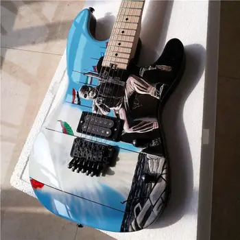 Elektro Gitar El Boyalı 6-String 22 Frets Maple klavye Vibrato Sistemi Özelleştirilmiş Kişilik Desen Fabrika Outlet