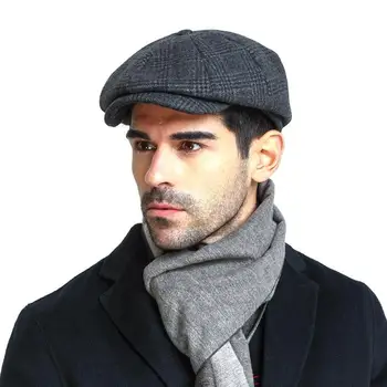 Erkek Artı Boyutu Sarmaşık Şapka Büyük Kafa Adam Keçe Newsboy Kap Baba Eğlence Bere Kapaklar Kış Yün Düz Sekizgen Kapaklar 55-59cm 60-62cm