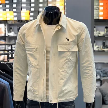 Erkek Ceket Hazzys Nakış Logosu İlkbahar ve Sonbahar Fermuarlı Cebi Retro Ceket Yeni Moda Rahat Basit erkek İş Yaka Ceket