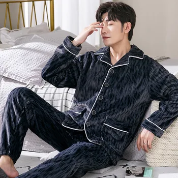 Erkek Flanel Pijama Takım Elbise Uzun Kollu Hırka pantolon seti Kıyafeti Pantolon Gençlik Gevşek Loungewear Ev Giyim İlkbahar Sonbahar Kış