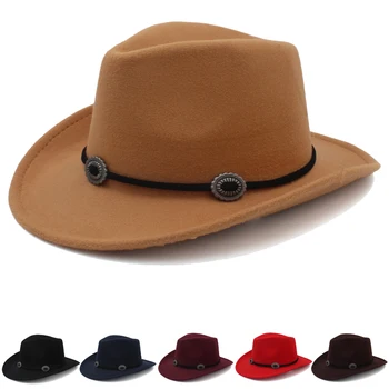 Erkek Kadın Yün Batı Kovboy Şapkaları Geniş Ağız Panama Kapaklar Açık Sombrero Seyahat Fedora Sunbonnet Parti Ayarlanabilir Boyutu M-L
