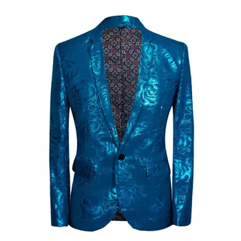 Erkek Kostüm Homme blu Gül Yaldız Düğün Takım Elbise ceket Yeni Desen erkek Takım Elbise Parlak