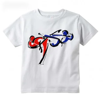 Erkek / Kız Taekwondo Moda Tasarım T Shirt Çocuklar Büyük Rahat Kısa Kollu Üstleri çocuk komik tişört