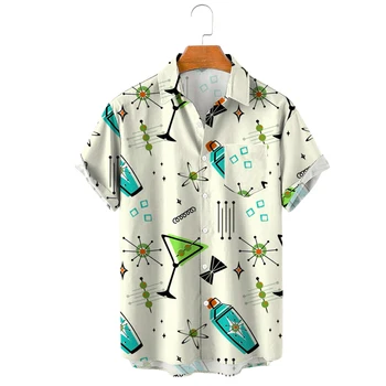 Erkek moda vintage giyim Kokteyl shaker desen erkek rahat gömlek bar özel gömlek Nefes yaka erkek gömleği 5XL