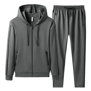 Erkek Rahat Fermuar Eşofman Ceket + Sweatpant 2 adet Takım Elbise Sonbahar Erkek spor elbise Açık Koşu Seti Artı Boyutu Eşofman Erkekler